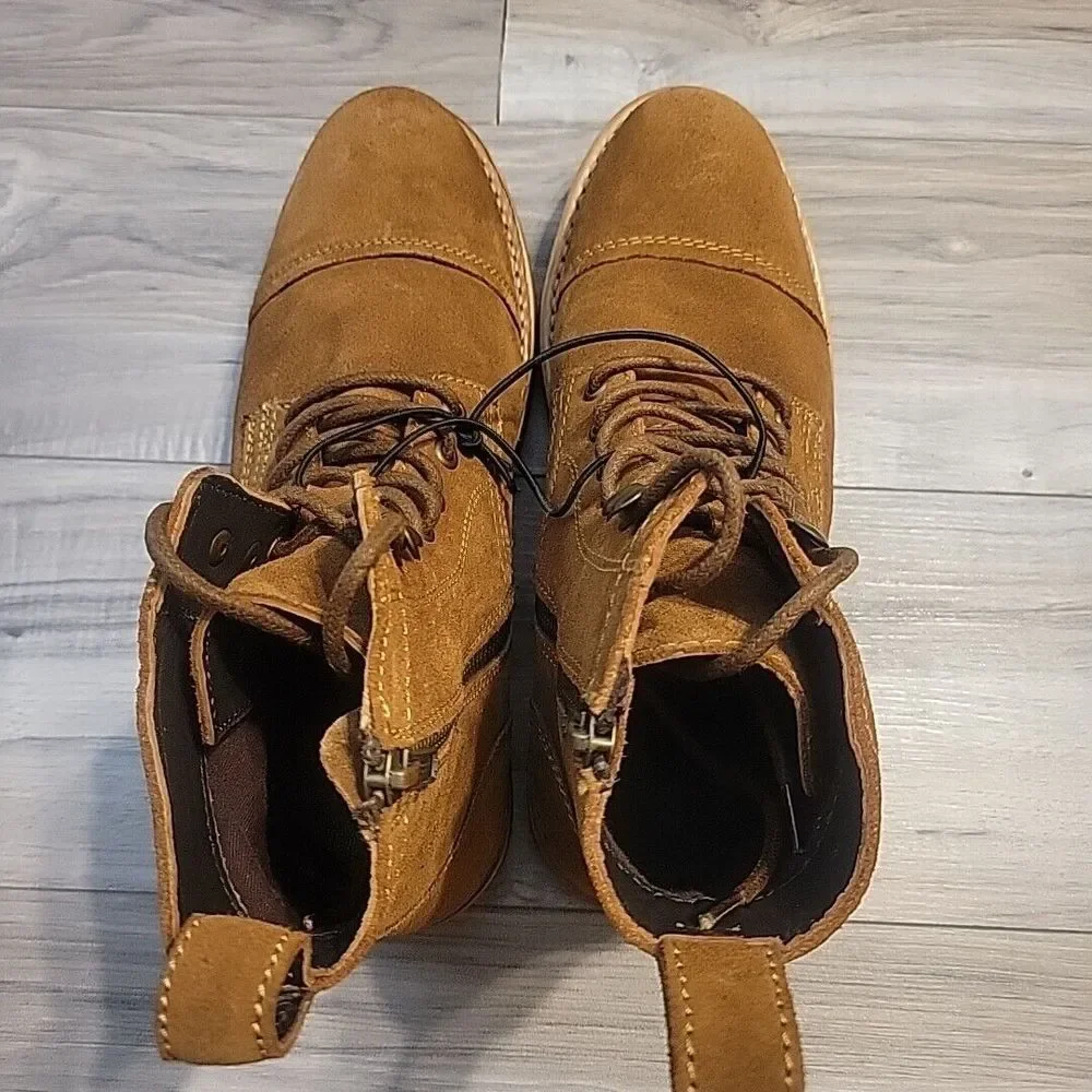 Frye Russell‎ Boots Mens 10M Brown Suede Leather Lace-Up Zip Side Stylish NEW